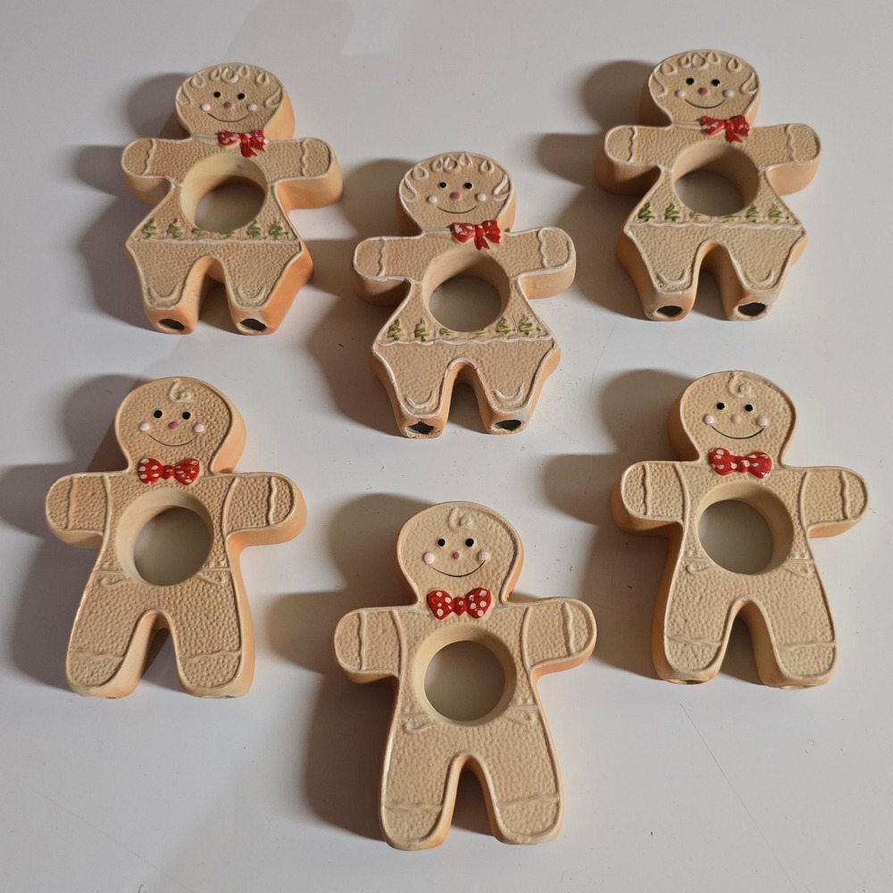 Vintage Gingerbread Napkin Rings Set of 6‎ Ceramic Christmas Table Decor